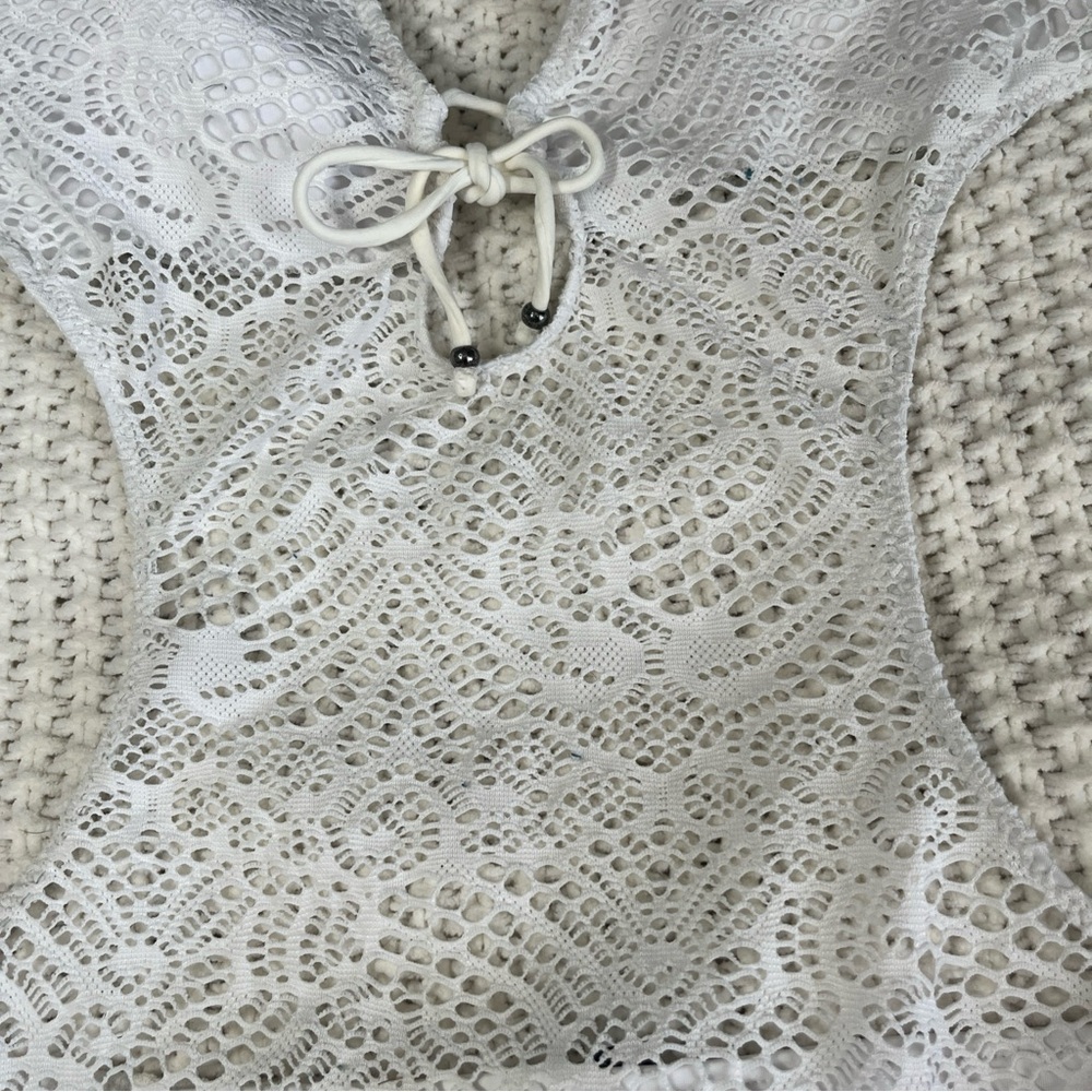 Polo Ralph Lauren White Lace Crochet Women’s One Piece Swimsuit Blue Label - Picture 4 of 12